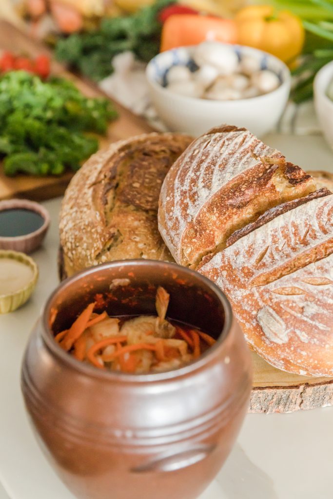 Sourdough bread and a kimchi bowl