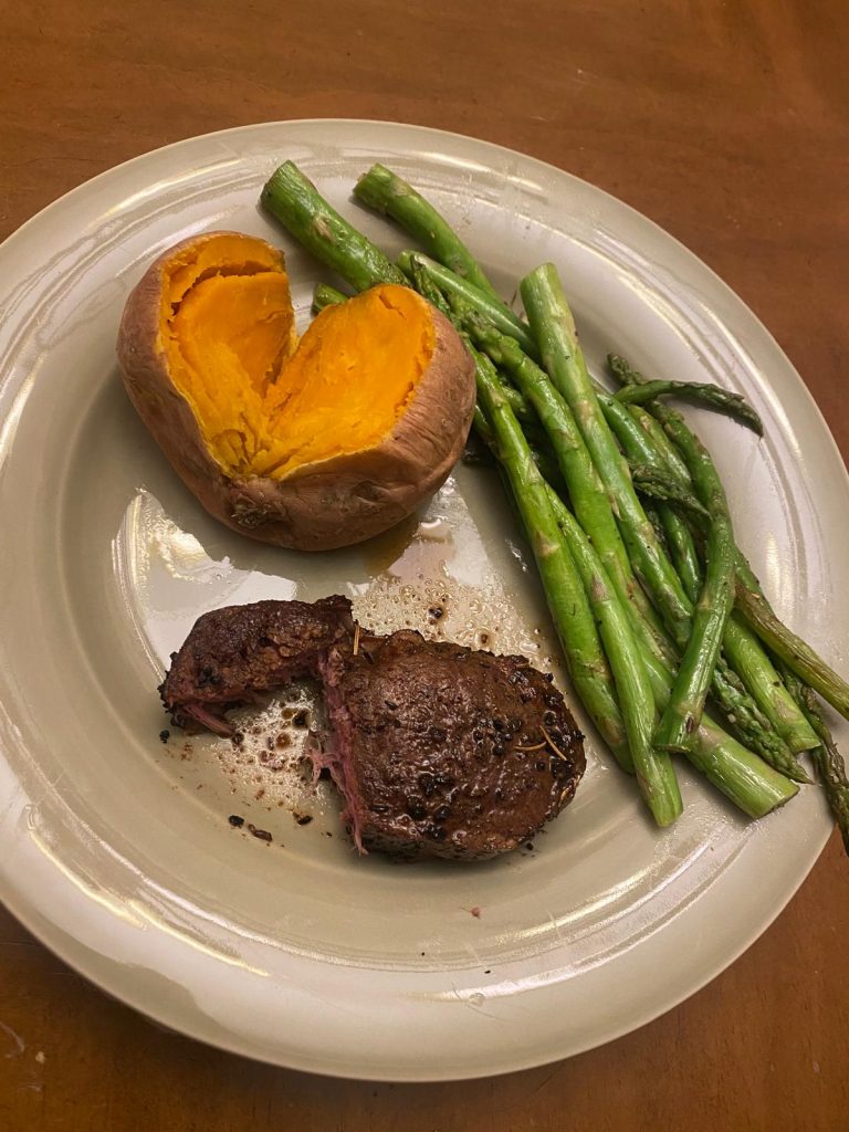 Beef Filet with Sweet Potato and Asparagus
